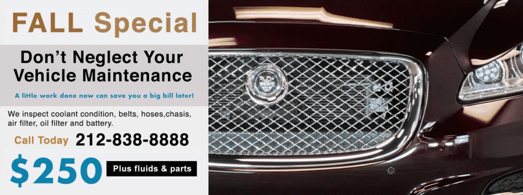 we are the #1 Jaguar dealer alternative in NYC for Jaguar scheduled service, maintenance and repairs.  Keep your Jag looking and running like new with our Jaguar Spring Service Special for NYC Jaguar owners.